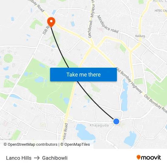 Lanco Hills to Gachibowli map