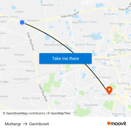Muttangi to Gachibowli map