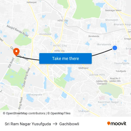 Sri Ram Nagar Yusufguda to Gachibowli map