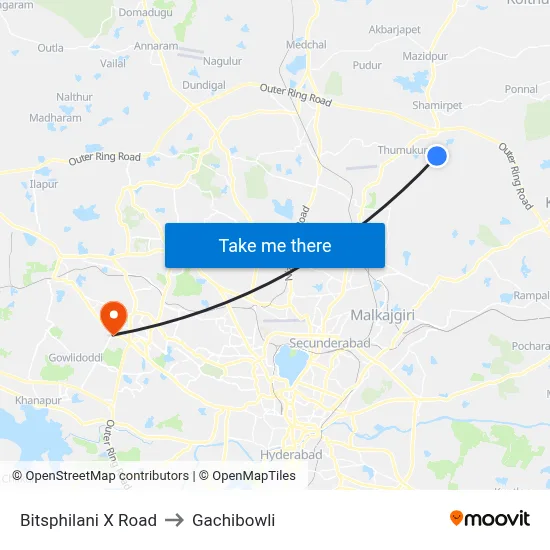 Bits Philani X Road Twd Collector Office to Gachibowli map
