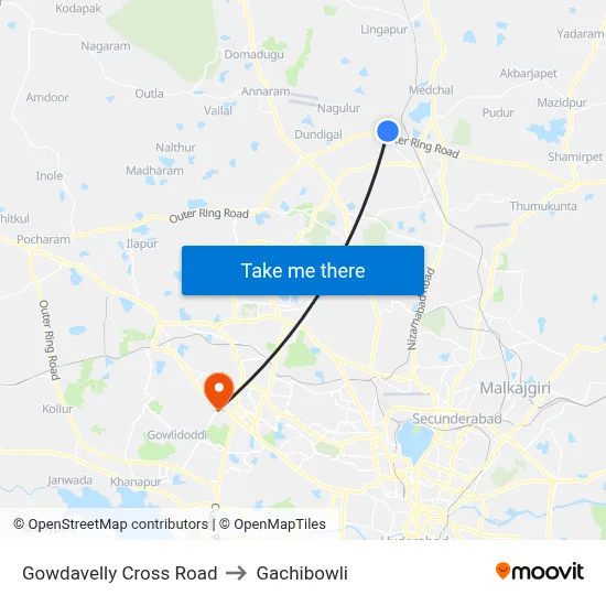 Gowdavelly X Road to Gachibowli map