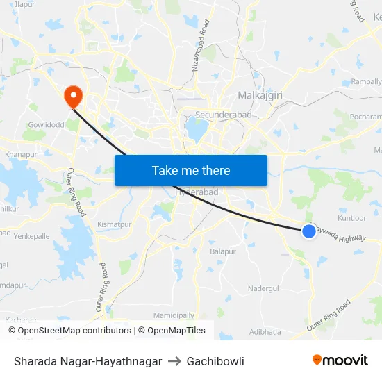 Sharada Nagar-Hayathnagar to Gachibowli map