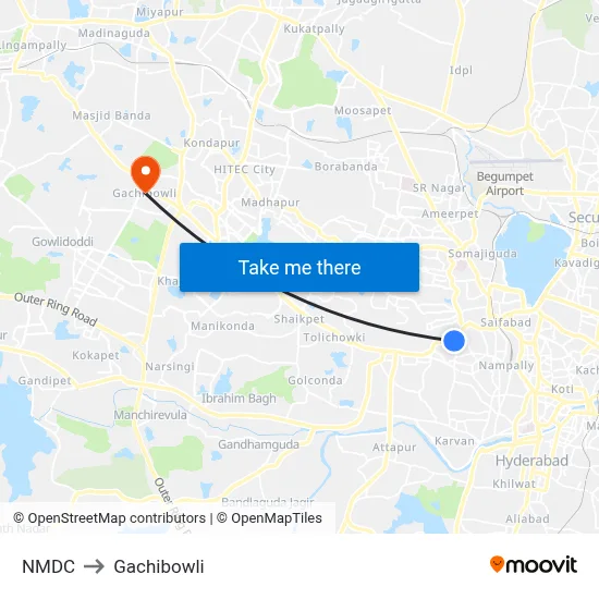 NMDC to Gachibowli map