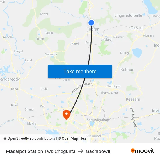 Masaipet Station  Tws Chegunta to Gachibowli map