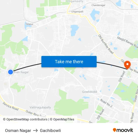 Osman Nagar to Gachibowli map