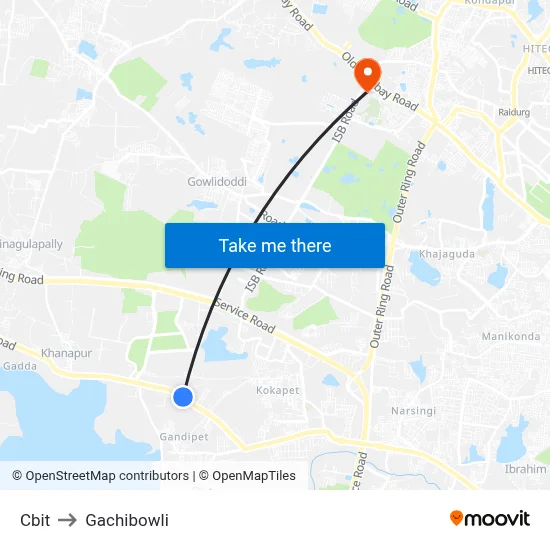Cbit to Gachibowli map