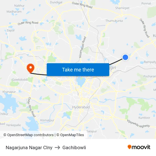Nagarjuna Nagar Clny to Gachibowli map