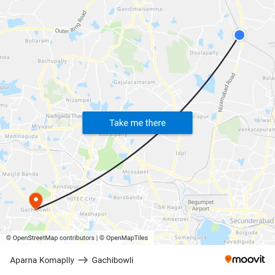 Aparna Komaplly to Gachibowli map