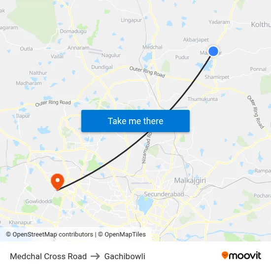 Medchal X Road to Gachibowli map