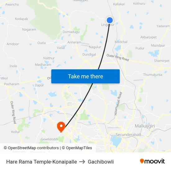 Hare Rama Temple-Konaipalle to Gachibowli map