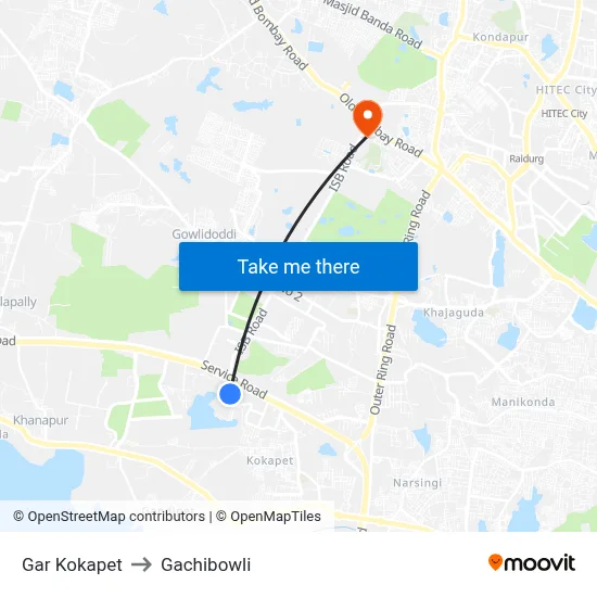 Gar Kokapet to Gachibowli map