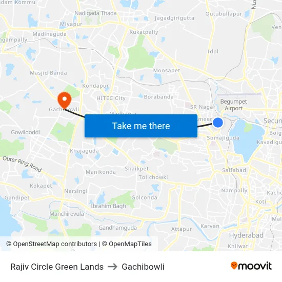 Rajiv Circle  Green Lands to Gachibowli map