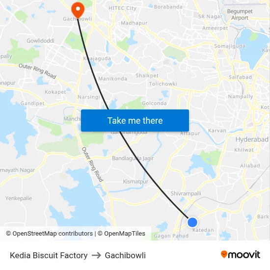 Kedia Biscuit Factory to Gachibowli map