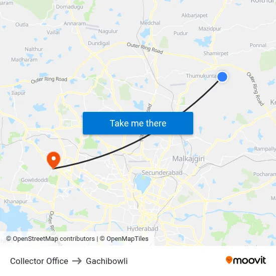 Collector Office to Gachibowli map