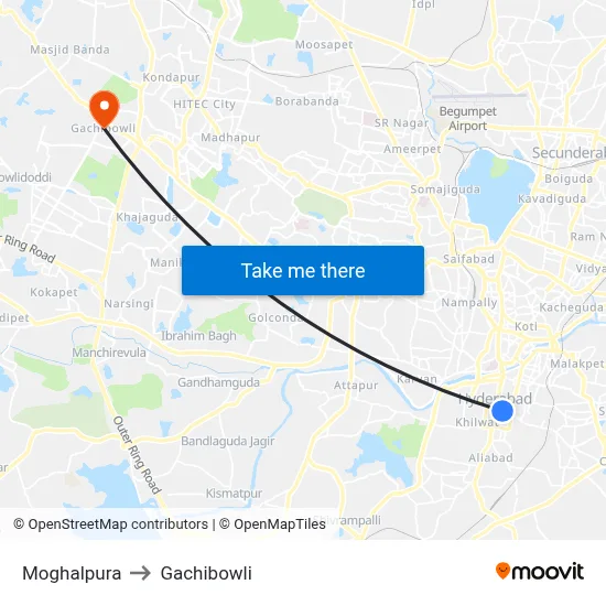 Moghalpura to Gachibowli map