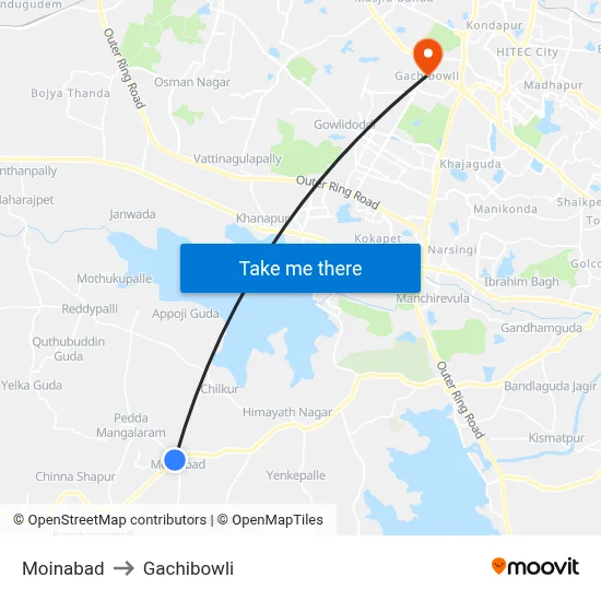 Moinabad to Gachibowli map