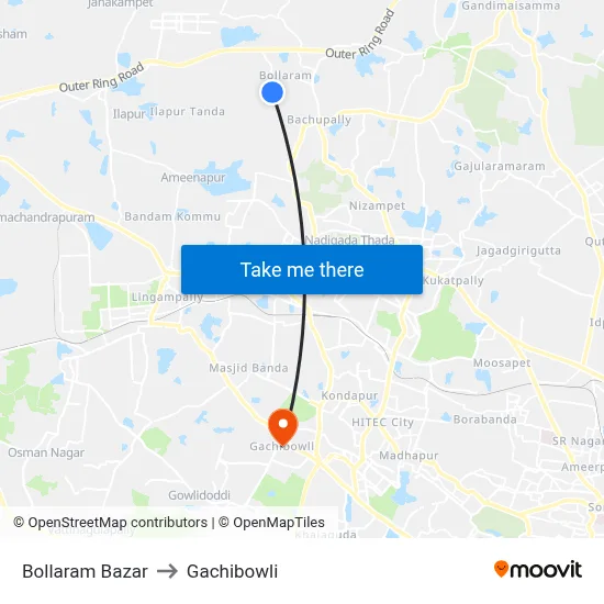 Bolaram Village Road Twd Mallampet to Gachibowli map