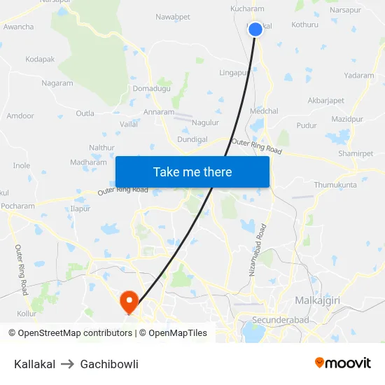 Kallakal Village Twd JBS to Gachibowli map