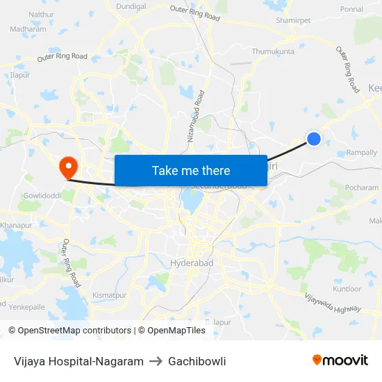 Vijaya Hospital-Nagaram to Gachibowli map