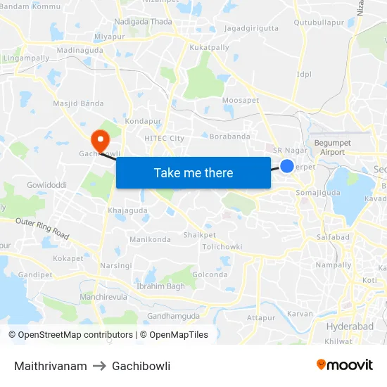 Maithrivanam to Gachibowli map