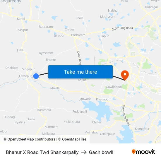 Bhanur X Road Twd Shankarpally to Gachibowli map