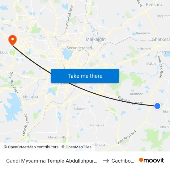 Gandimaisamma Twd Rfc to Gachibowli map