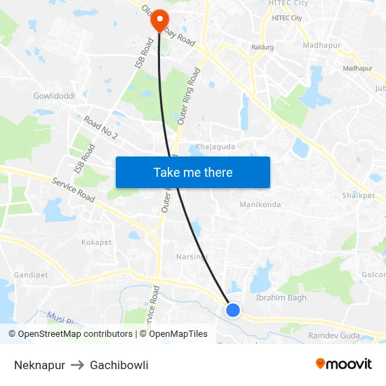 Neknapur to Gachibowli map