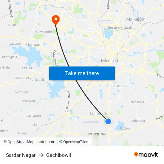 Sardar Nagar to Gachibowli map