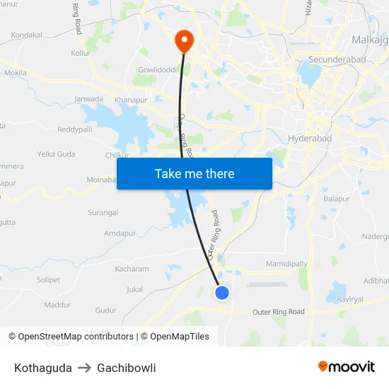 Kothaguda to Gachibowli map
