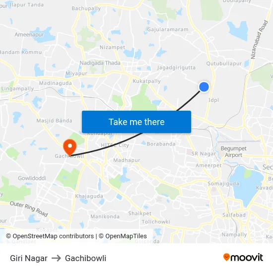 Giri Nagar Twd Chintal to Gachibowli map