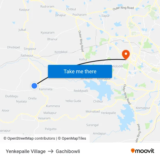 Yenkepalle Village to Gachibowli map