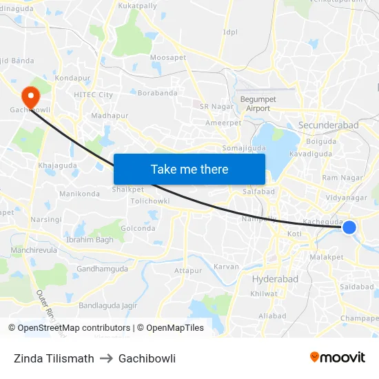Zinda Tilismath to Gachibowli map