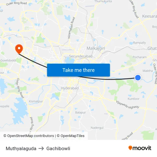Muthyalaguda to Gachibowli map