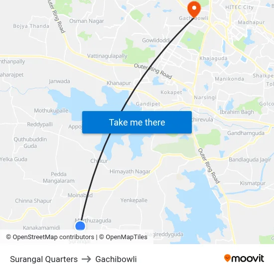 Surangal Quarters to Gachibowli map