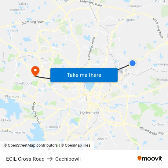 ECIL Cross Road to Gachibowli map