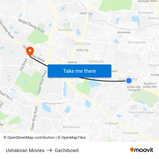 Ushakiran Movies to Gachibowli map