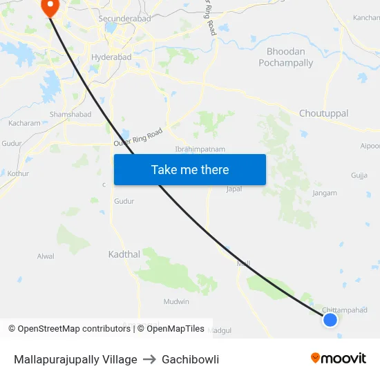 Mallapurajupally Village to Gachibowli map