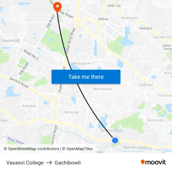 Vasasvi College Twd Narsing to Gachibowli map