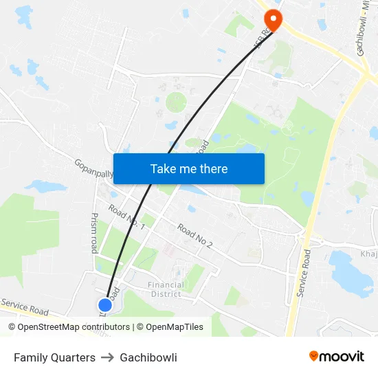 Family Quarters to Gachibowli map