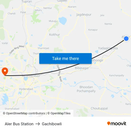 Aler Bus Station to Gachibowli map