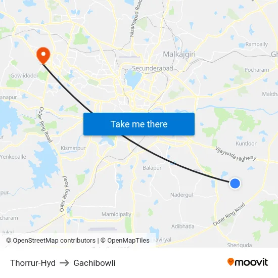 Thorrur-Hyd to Gachibowli map