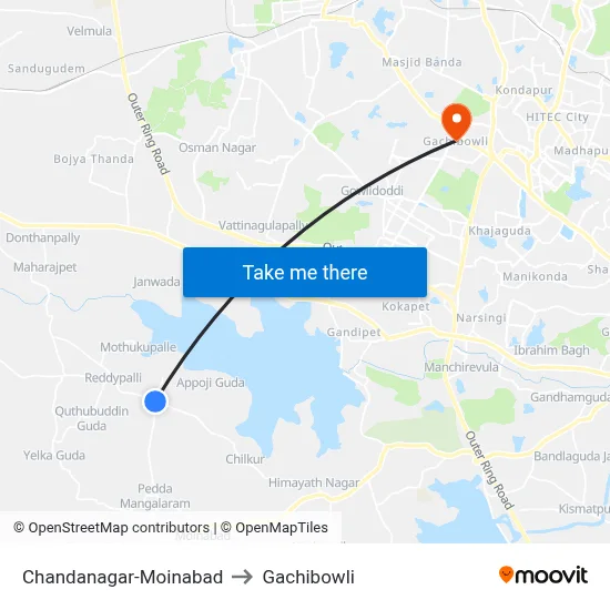 Chandanagar-Moinabad to Gachibowli map