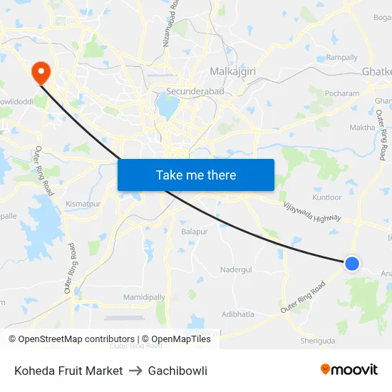 Koheda Fruit Market to Gachibowli map