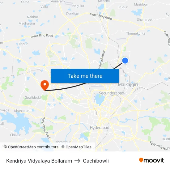 Kendriya Vidyalaya Bollaram to Gachibowli map
