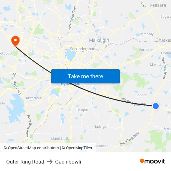 Outer Ring Road to Gachibowli map