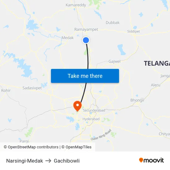 Narsingi Twd Hyderabad to Gachibowli map