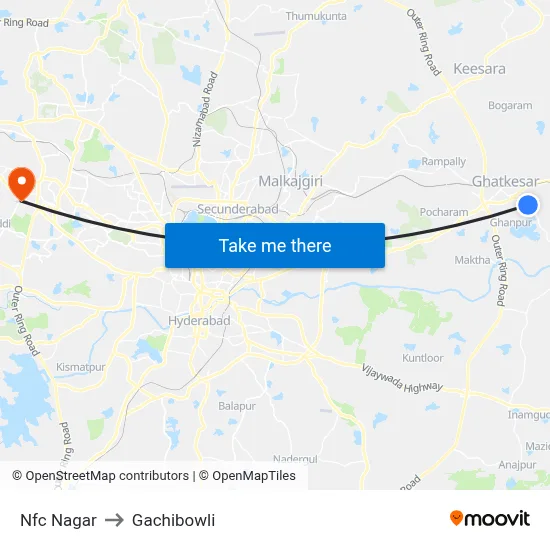 Nfc Nagar Main Road Twd Ghatkesar to Gachibowli map