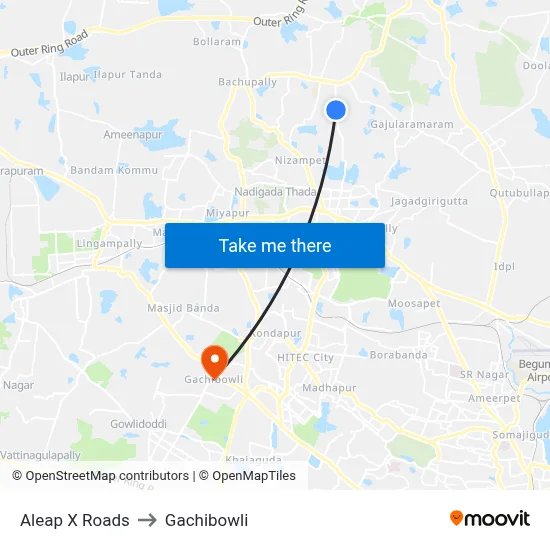 Aleap X Roads to Gachibowli map