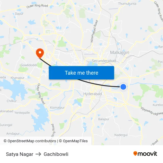 Satya Nagar to Gachibowli map