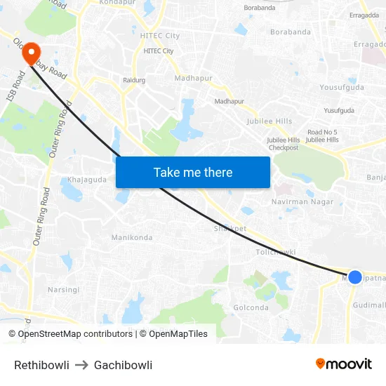 Rethibowli to Gachibowli map
